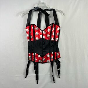 Shirley Of Hollywood Corset Womens Large Red Black Marilyn Monroe Halter Garter